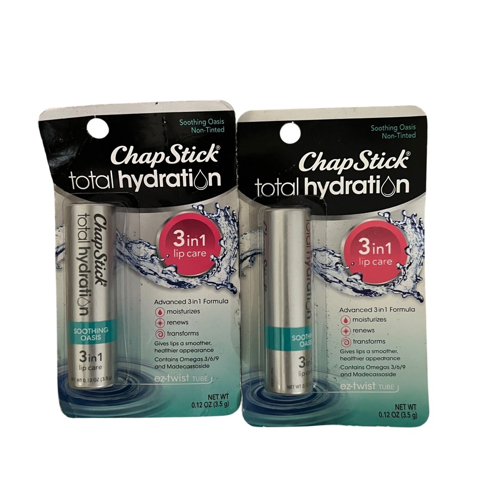 2 ChapStick Total Hydration 3 in 1 Lip Care Soothing Oasis Non-Tinted 0.12oz